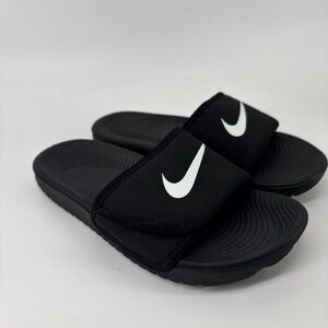 Nike Kawa Slides GS Size 13 C Black White Comfort Sandals 819352‑001 Youth NWOT